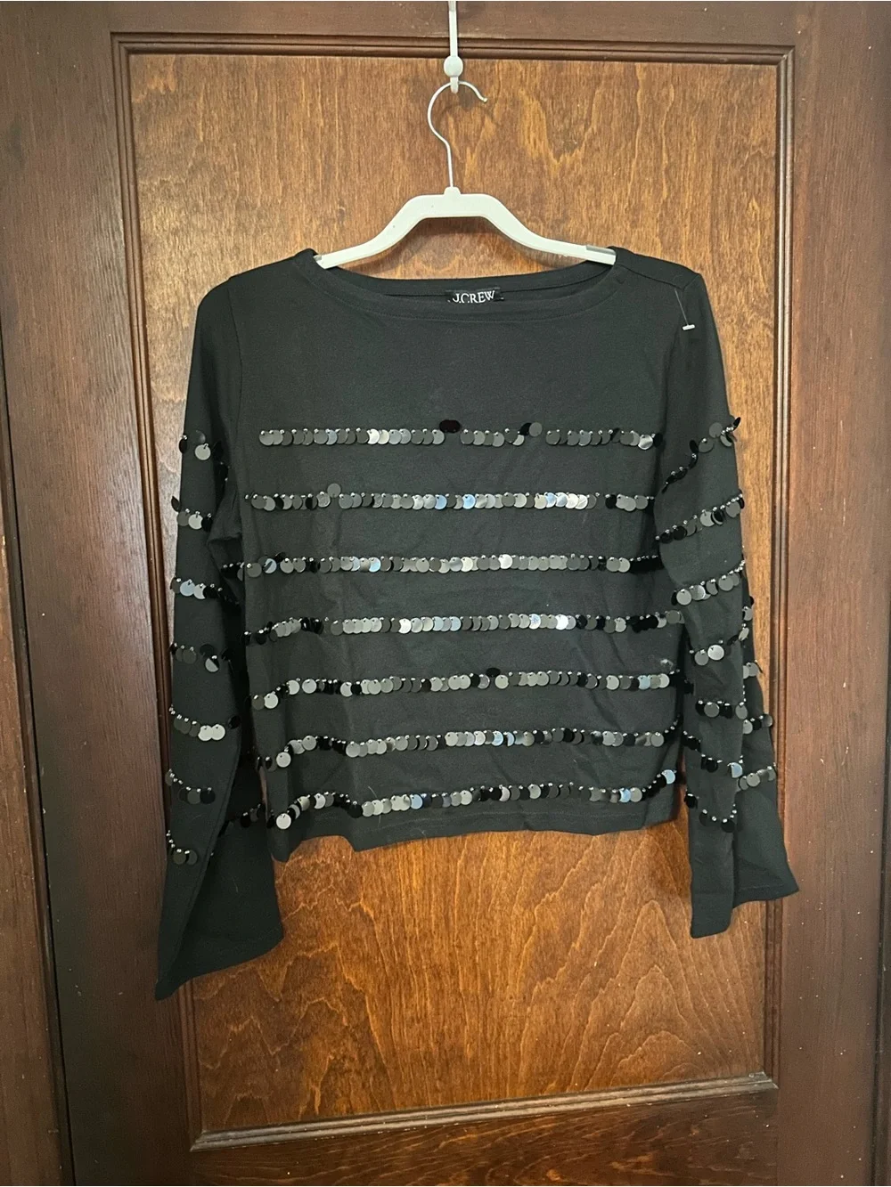 NWT J. Crew Heavy jersey long-sleeve T-shirt with paillette embellishment M